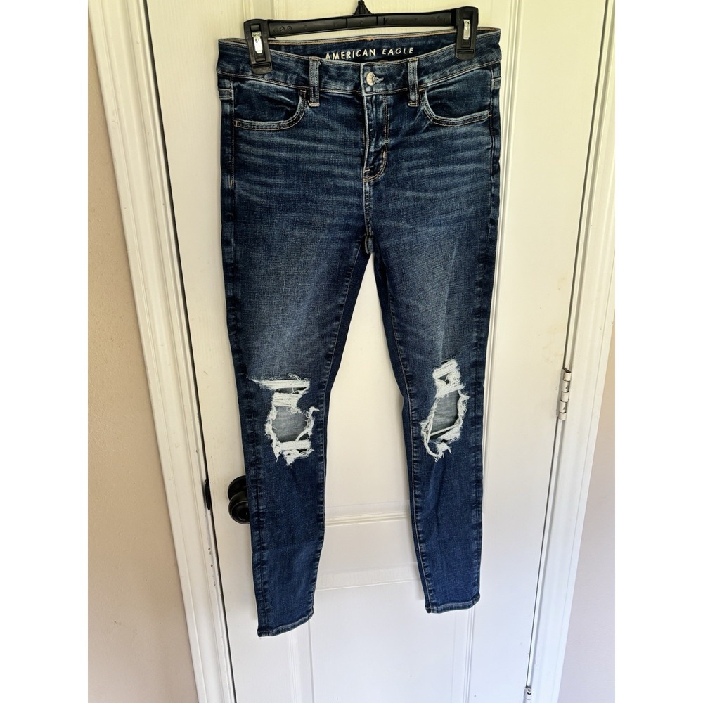 American Eagle Next Level Stretch Mid Rise Jeans Women's 4 Reg Distressed Ripped